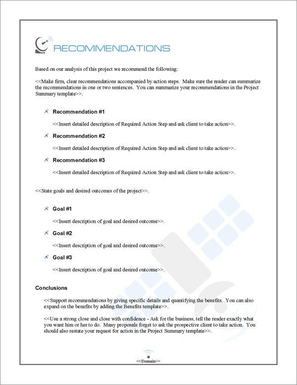 Proposal Pack Telecom #2 Recommendations Page Proposal Pack Telecom #2 Recommendations Page