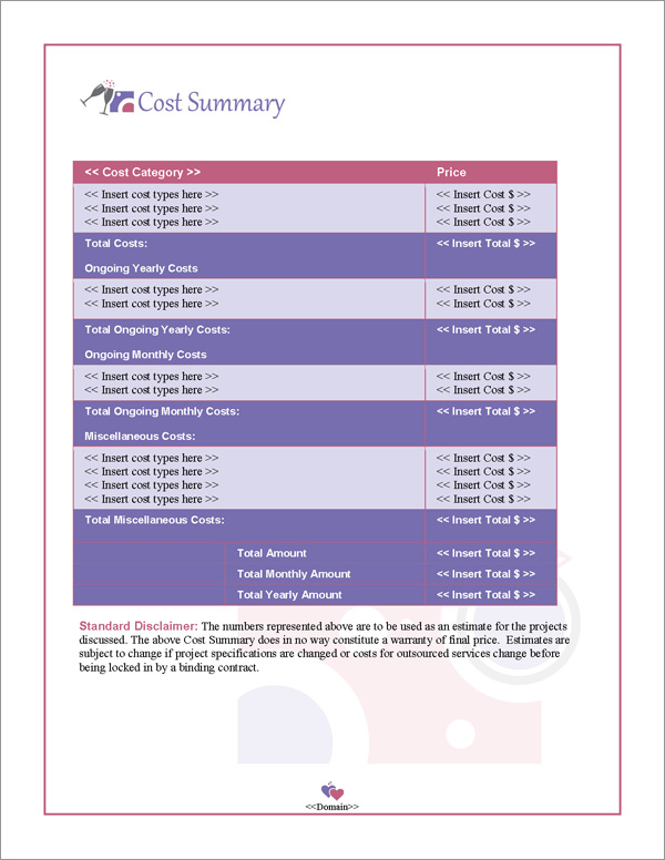Proposal Pack Wedding #2 Cost Summary Page Proposal Pack Wedding #2 Cost Summary Page