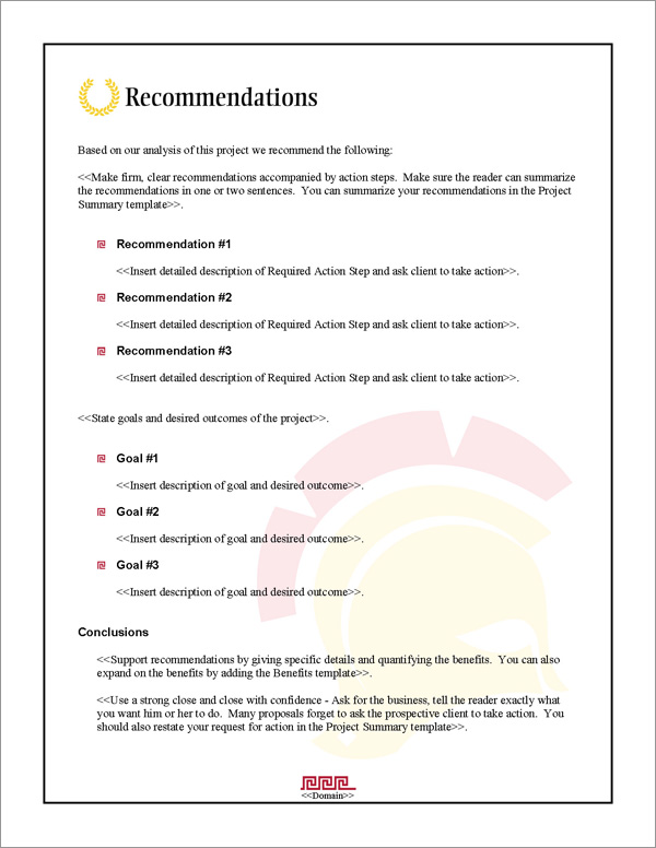 Proposal Pack Security #6 Recommendations Page Proposal Pack Security #6 Recommendations Page