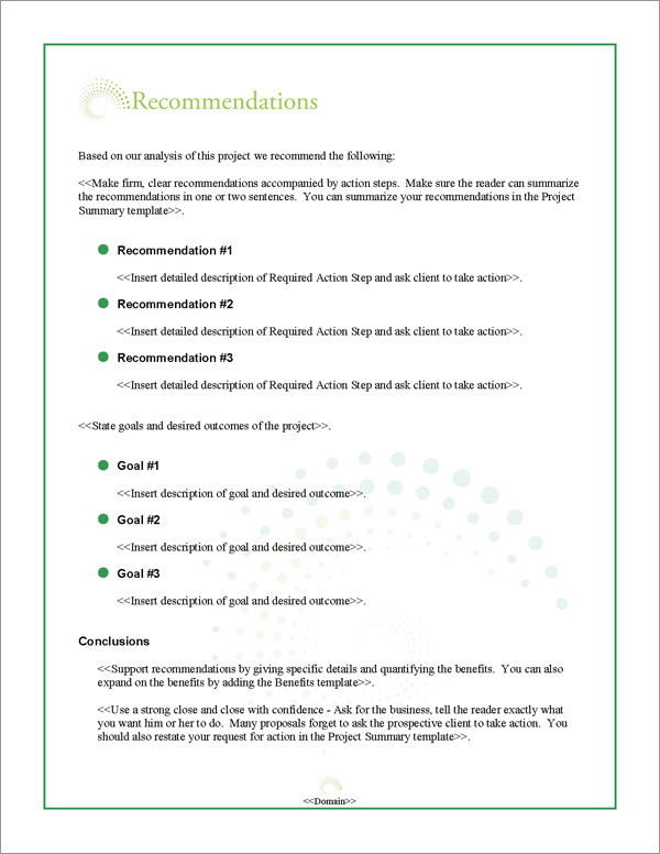 Proposal Pack Business #18 Recommendations Page Proposal Pack Business #18 Recommendations Page