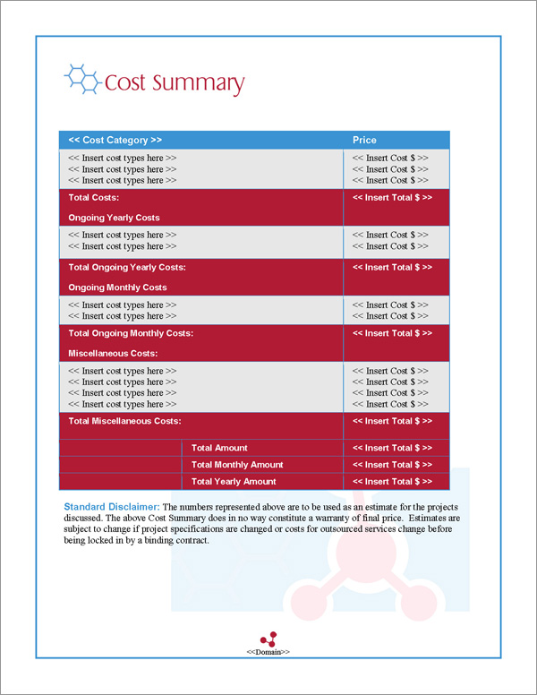 Proposal Pack Science #3 Cost Summary Page Proposal Pack Science #3 Cost Summary Page