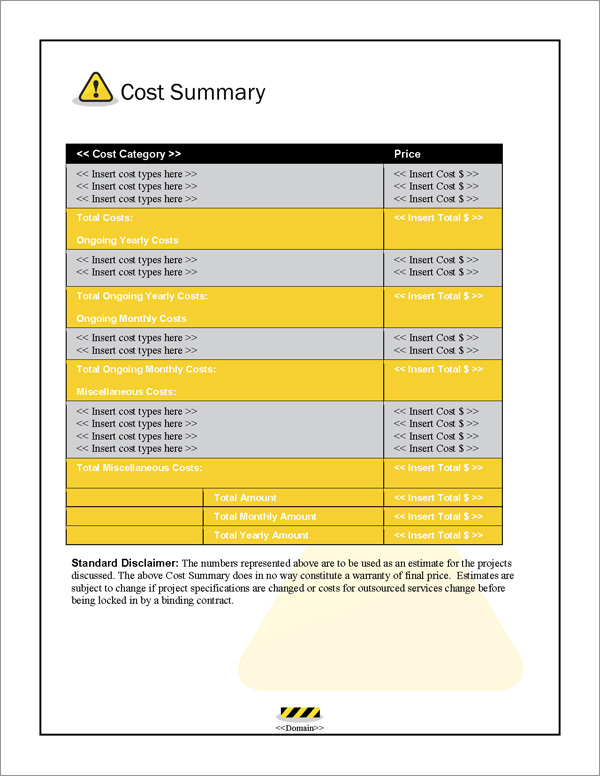 Proposal Pack Safety #3 Cost Summary Page