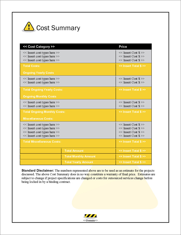 Proposal Pack Safety #3 Cost Summary Page Proposal Pack Safety #3 Cost Summary Page