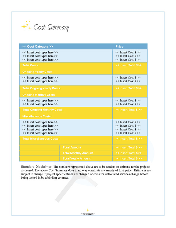 Proposal Pack Janitorial #2 Cost Summary Page