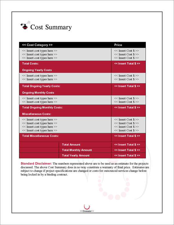 Proposal Pack Fashion #3 Cost Summary Page