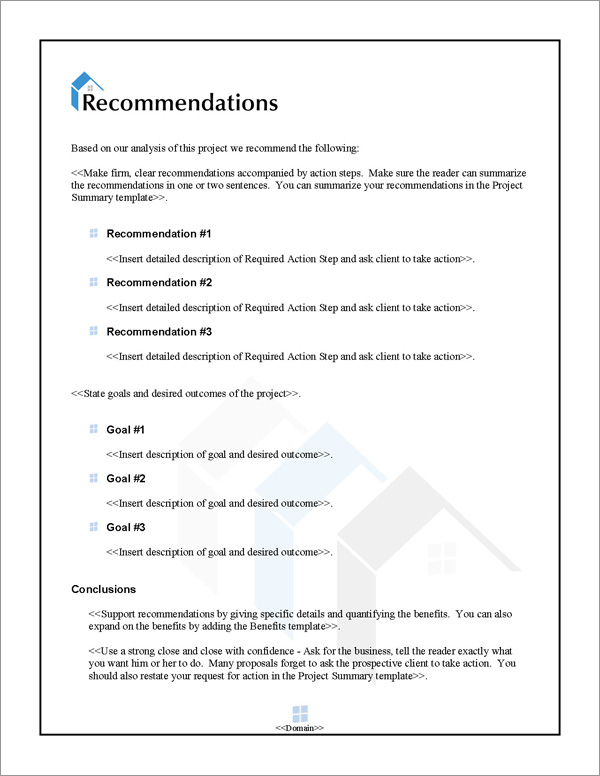 Proposal Pack Real Estate #4 Recommendations Page