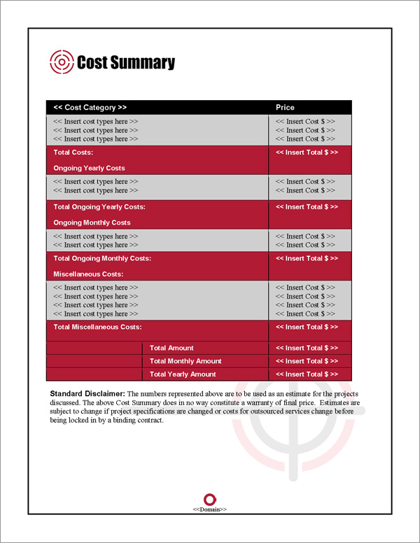 Proposal Pack Security #7 Cost Summary Page Proposal Pack Security #7 Cost Summary Page