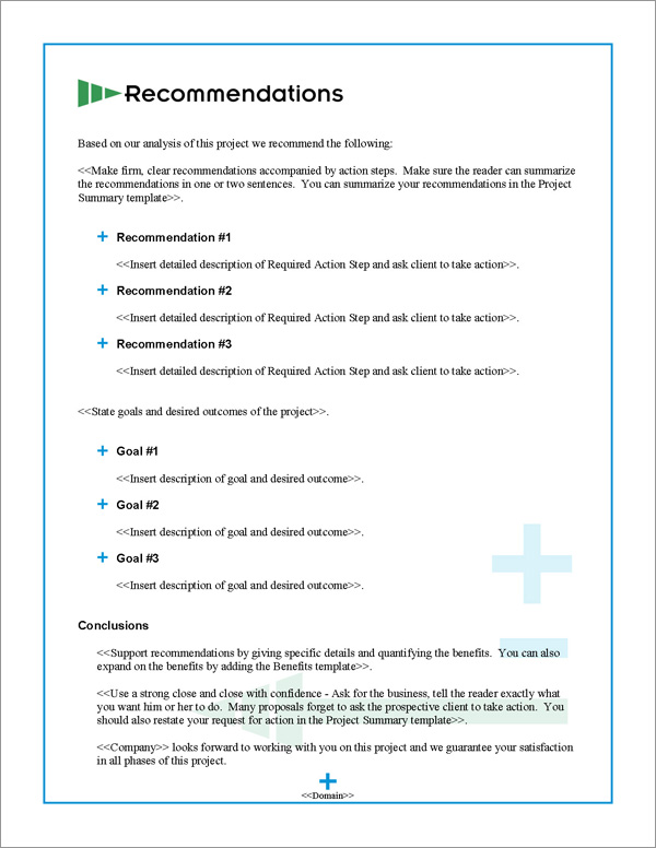Proposal Pack Electrical #3 Recommendations Page