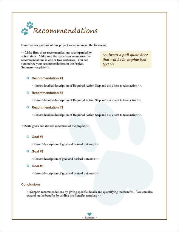 Proposal Pack Animals #4 Recommendations Page