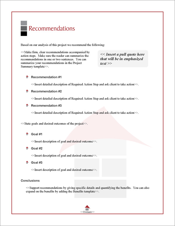 Proposal Pack Architecture #1 Recommendations Page