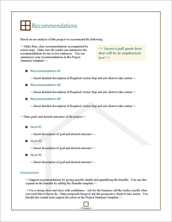 Proposal Pack Architecture #2 Recommendations Page Proposal Pack Architecture #2 Recommendations Page
