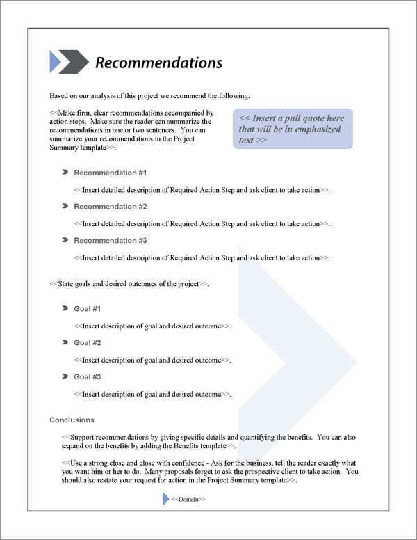 Proposal Pack Classic #15 Recommendations Page Proposal Pack Classic #15 Recommendations Page