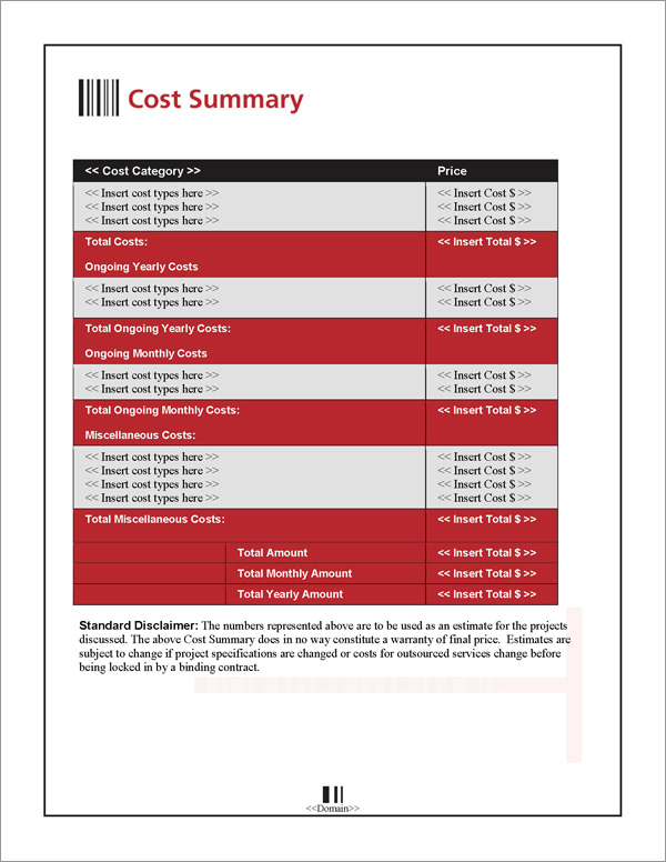 Proposal Pack Tech #7 Cost Summary Page