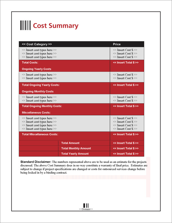 Proposal Pack Tech #7 Cost Summary Page Proposal Pack Tech #7 Cost Summary Page