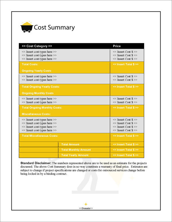 Proposal Pack Mining #1 Cost Summary Page