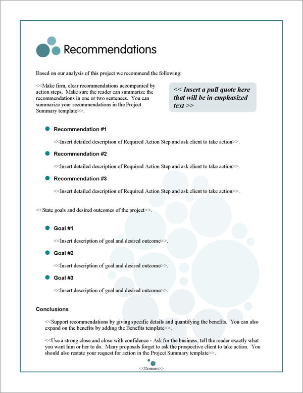 Proposal Pack Aqua #3 Recommendations Page Proposal Pack Aqua #3 Recommendations Page
