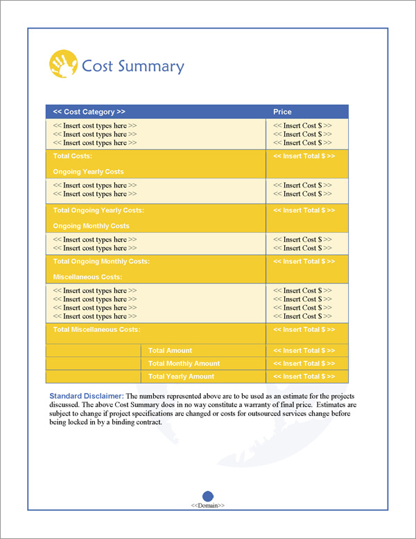 Proposal Pack Children #2 Cost Summary Page Proposal Pack Children #2 Cost Summary Page