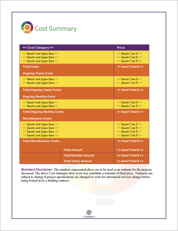 Proposal Pack Decorator #2 Cost Summary Page Proposal Pack Decorator #2 Cost Summary Page