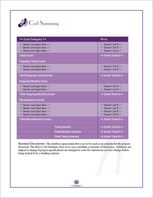 Proposal Pack Fashion #4 Cost Summary Page Proposal Pack Fashion #4 Cost Summary Page