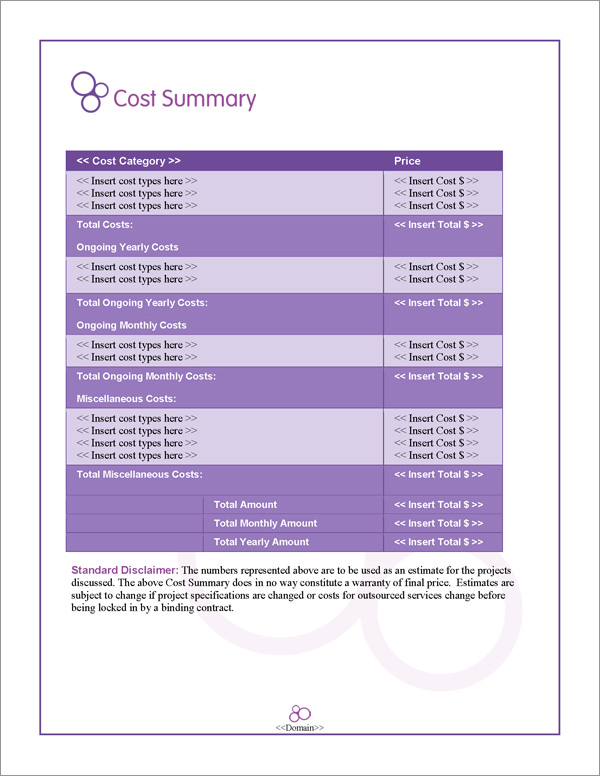 Proposal Pack Classic #16 Cost Summary Page Proposal Pack Classic #16 Cost Summary Page