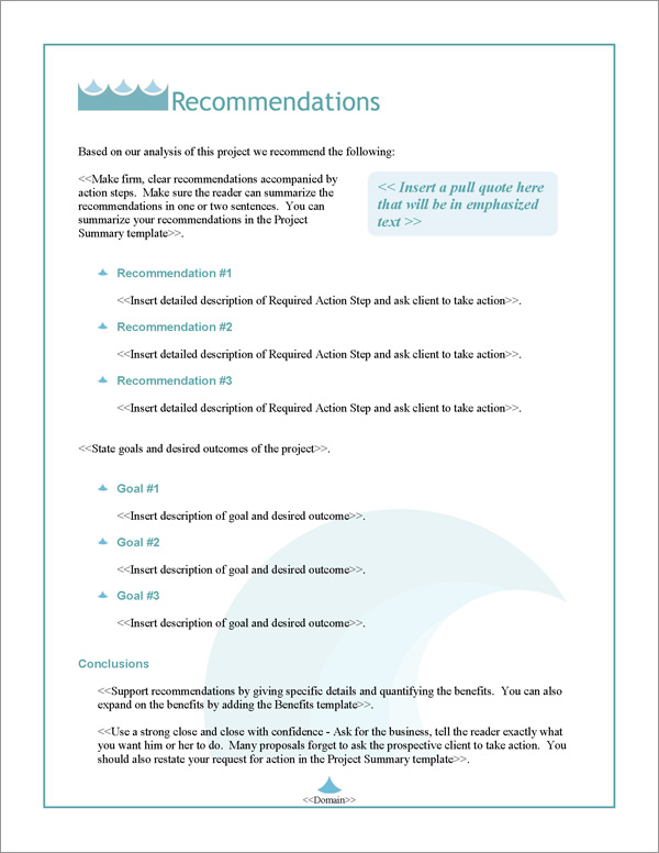 Proposal Pack Aqua #4 Recommendations Page