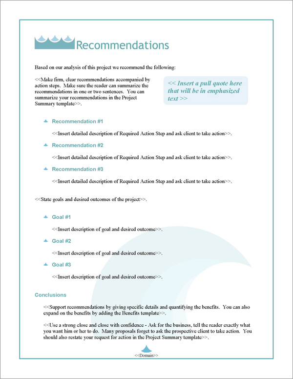 Proposal Pack Aqua #4 Recommendations Page Proposal Pack Aqua #4 Recommendations Page