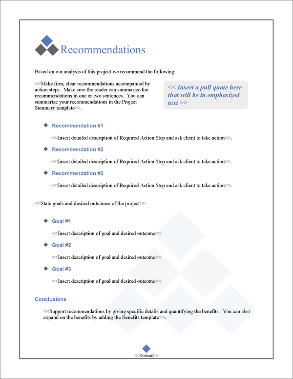 Proposal Pack Classic #17 Recommendations Page Proposal Pack Classic #17 Recommendations Page