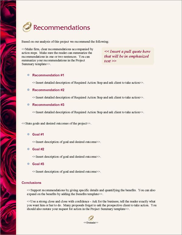 Proposal Pack Wedding #4 Recommendations Page