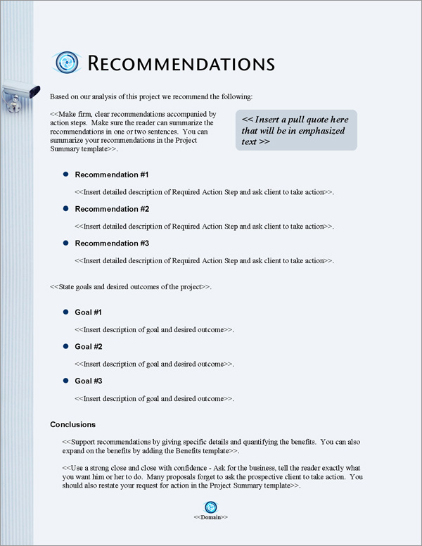 Proposal Pack Security #8 Recommendations Page Proposal Pack Security #8 Recommendations Page