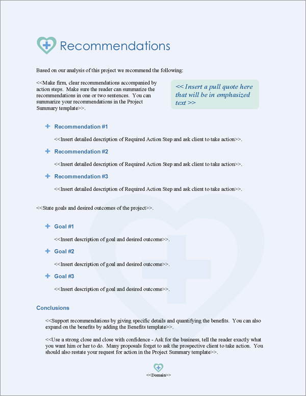 Proposal Pack Healthcare #3 Recommendations Page