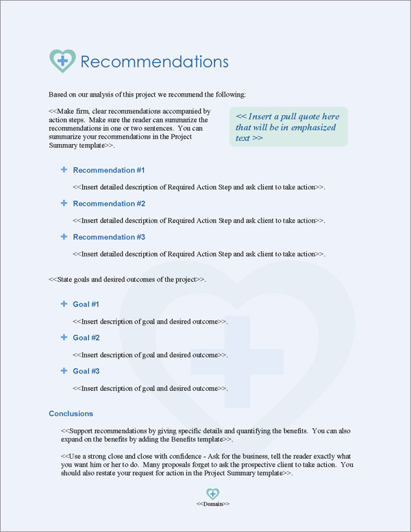 Proposal Pack Healthcare #3 Recommendations Page Proposal Pack Healthcare #3 Recommendations Page