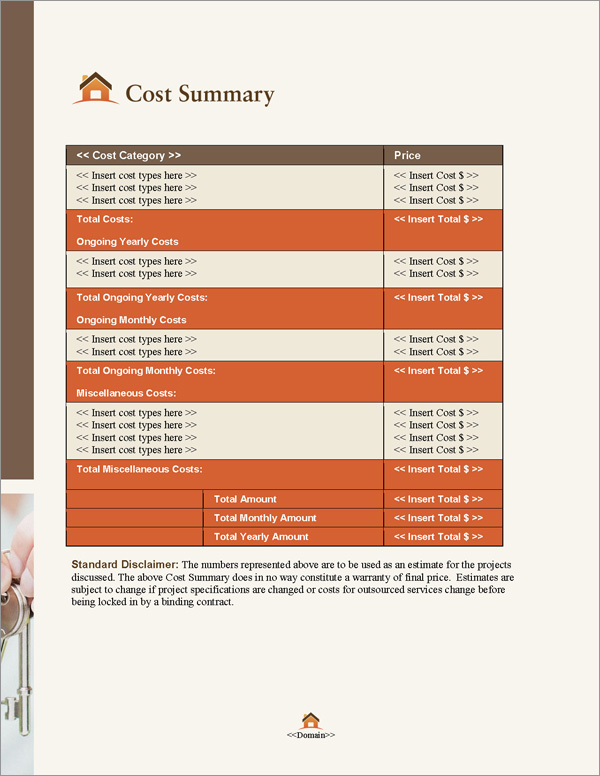 Proposal Pack Real Estate #5 Cost Summary Page Proposal Pack Real Estate #5 Cost Summary Page