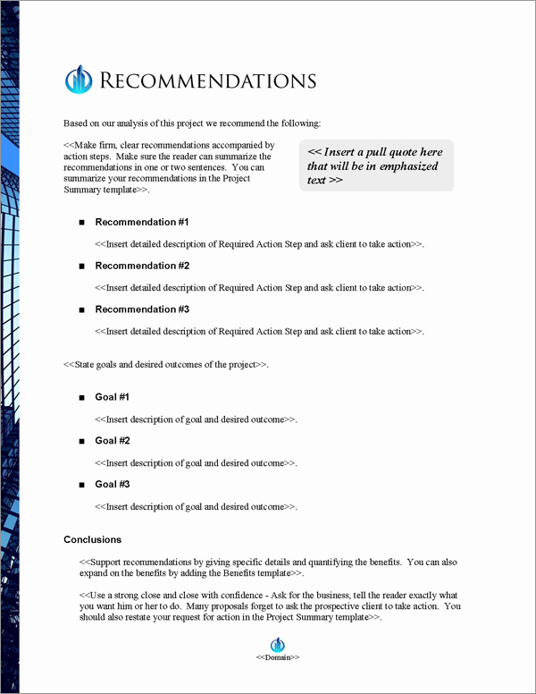 Proposal Pack Skyline #4 Recommendations Page