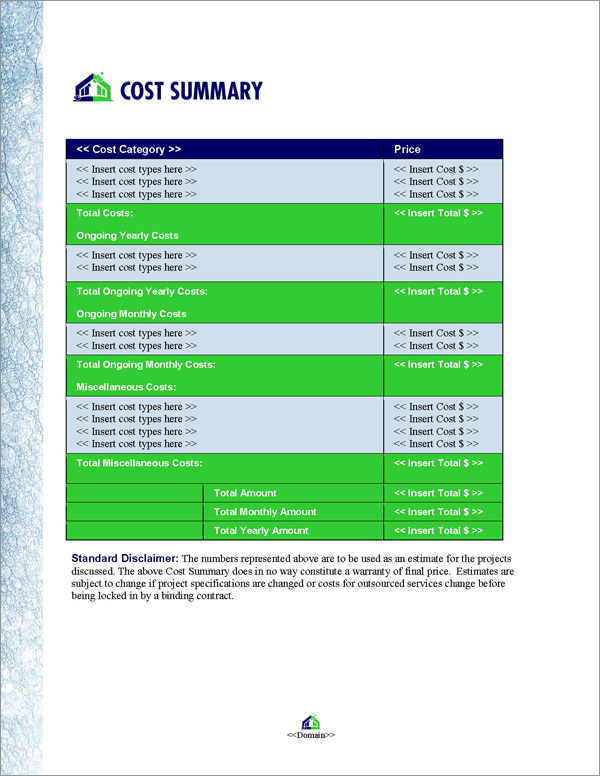 Proposal Pack Janitorial #3 Cost Summary Page Proposal Pack Janitorial #3 Cost Summary Page