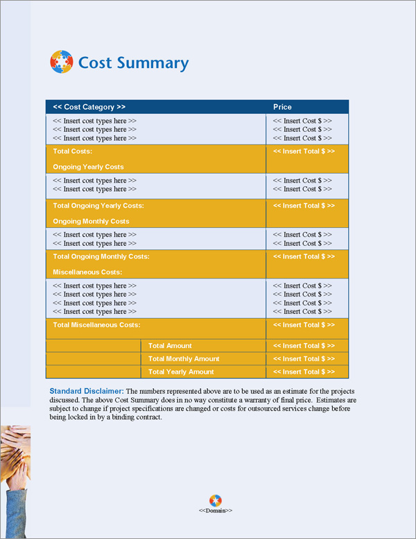 Proposal Pack People #4 Cost Summary Page