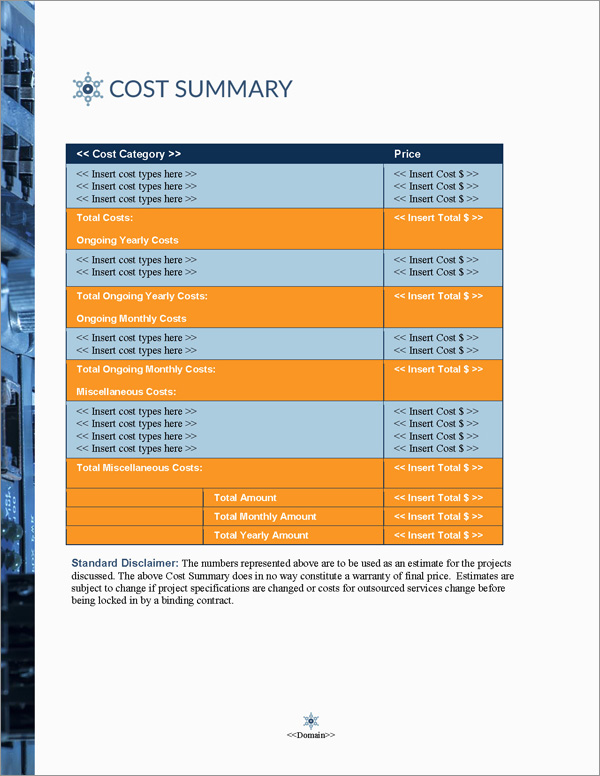 Proposal Pack Networks #4 Cost Summary Page