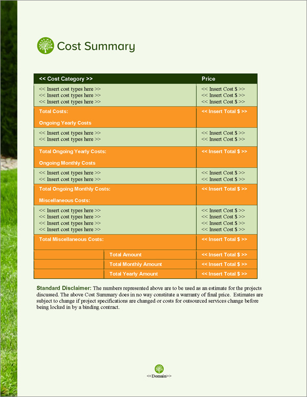 Proposal Pack Lawn #3 Cost Summary Page Proposal Pack Lawn #3 Cost Summary Page