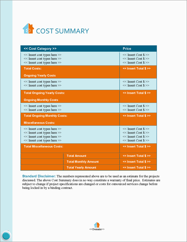 Proposal Pack HVAC #2 Cost Summary Page