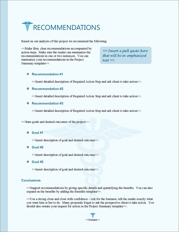 Proposal Pack Medical #7 Recommendations Page