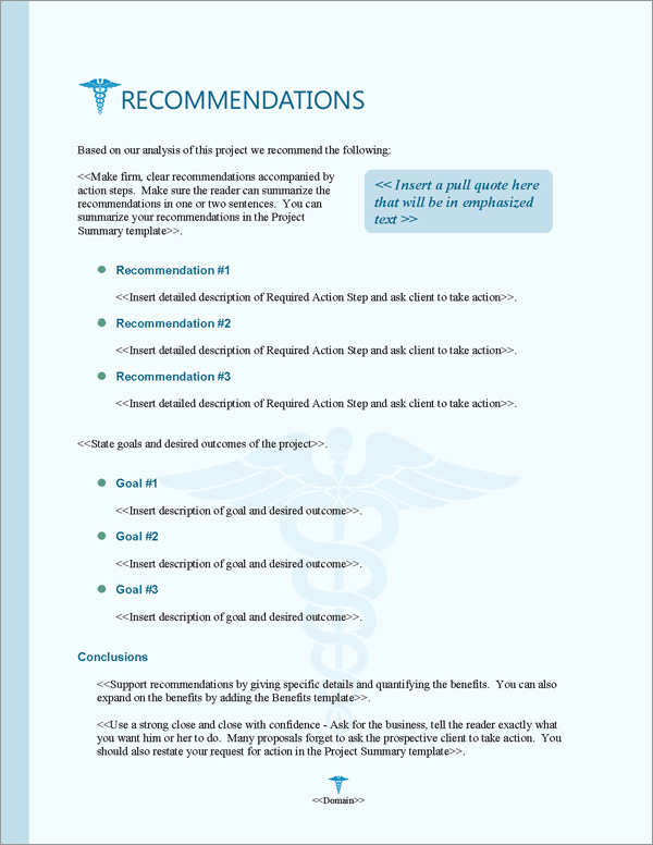 Proposal Pack Medical #7 Recommendations Page Proposal Pack Medical #7 Recommendations Page