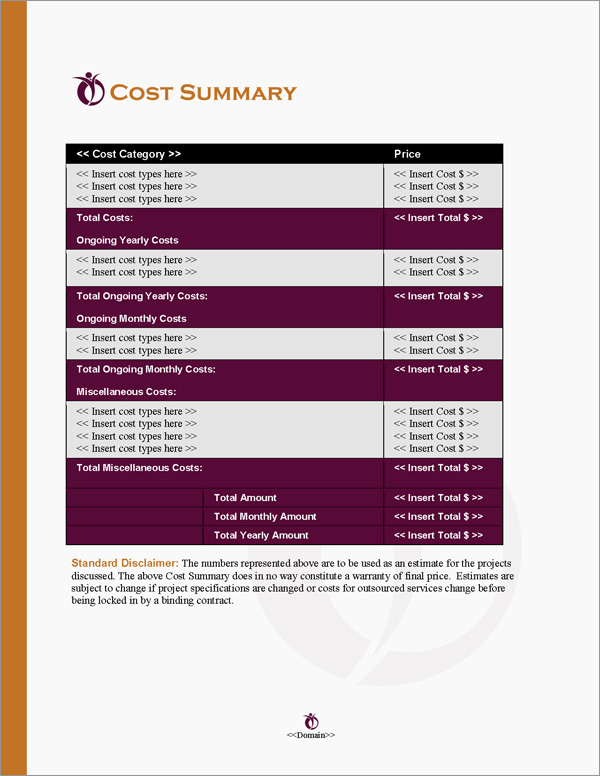Proposal Pack Sports #6 Cost Summary Page Proposal Pack Sports #6 Cost Summary Page