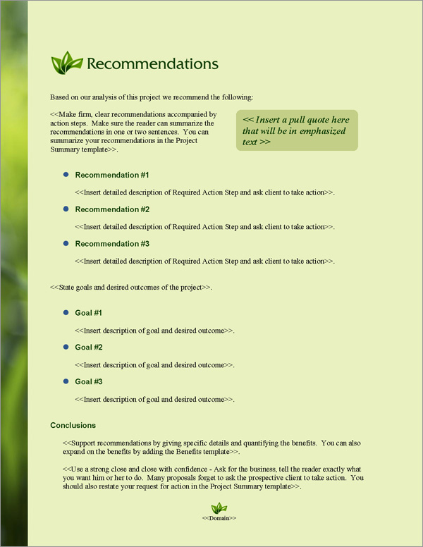 Proposal Pack Environmental #4 Recommendations Page Proposal Pack Environmental #4 Recommendations Page