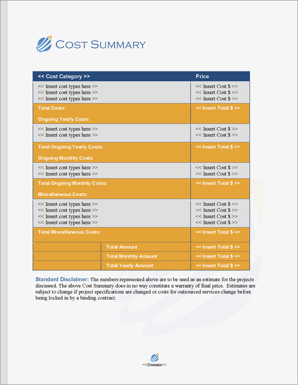 Proposal Pack Transportation #5 Cost Summary Page