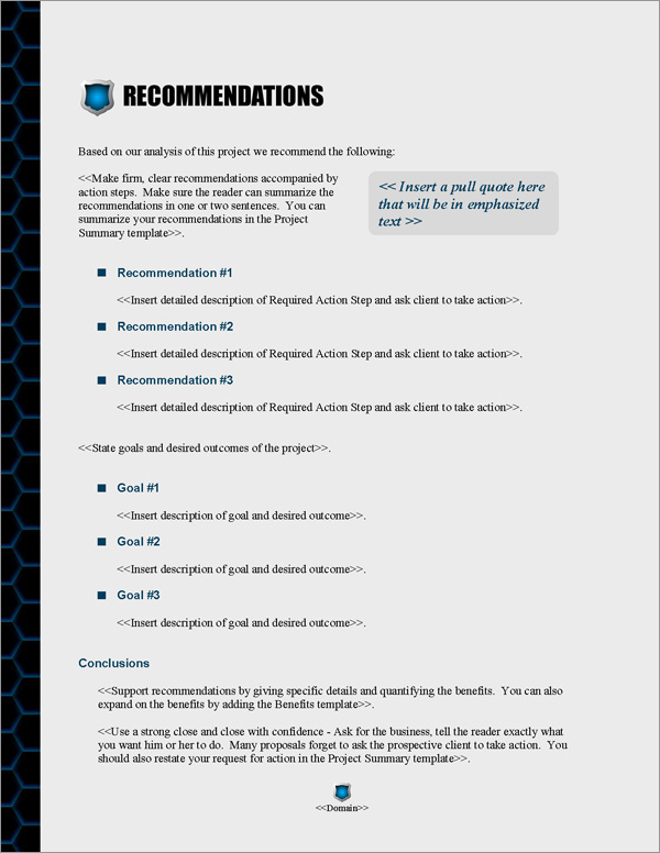 Proposal Pack Security #9 Recommendations Page Proposal Pack Security #9 Recommendations Page
