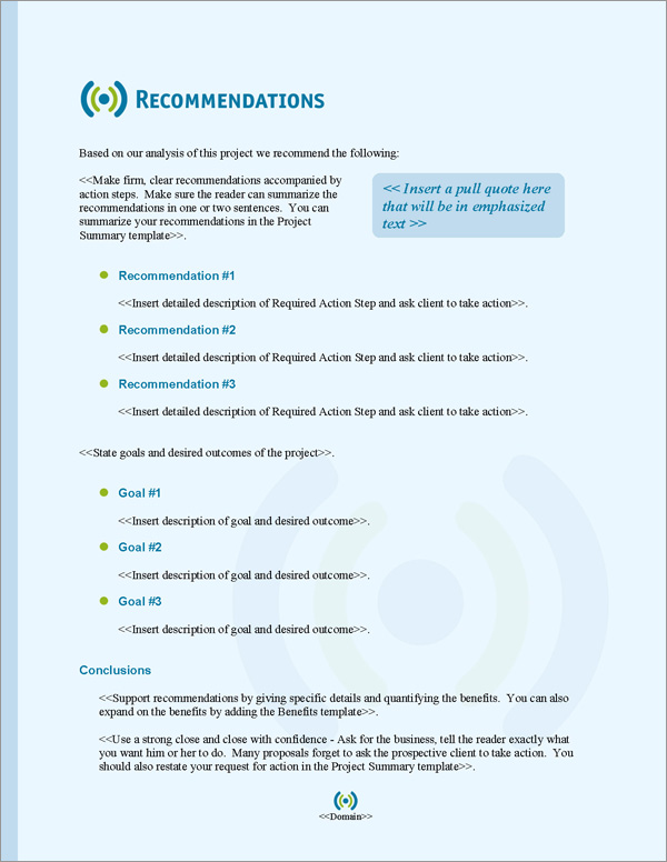 Proposal Pack Telecom #3 Recommendations Page Proposal Pack Telecom #3 Recommendations Page