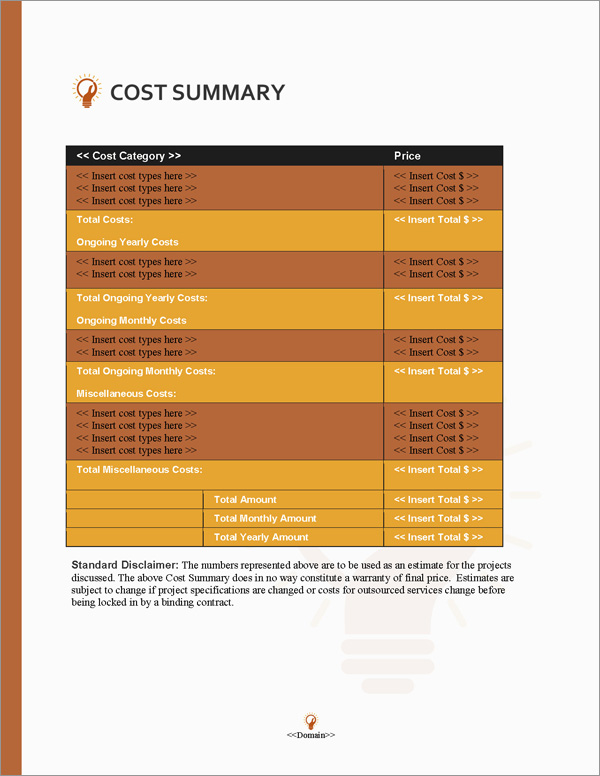 Proposal Pack Software #2 Cost Summary Page