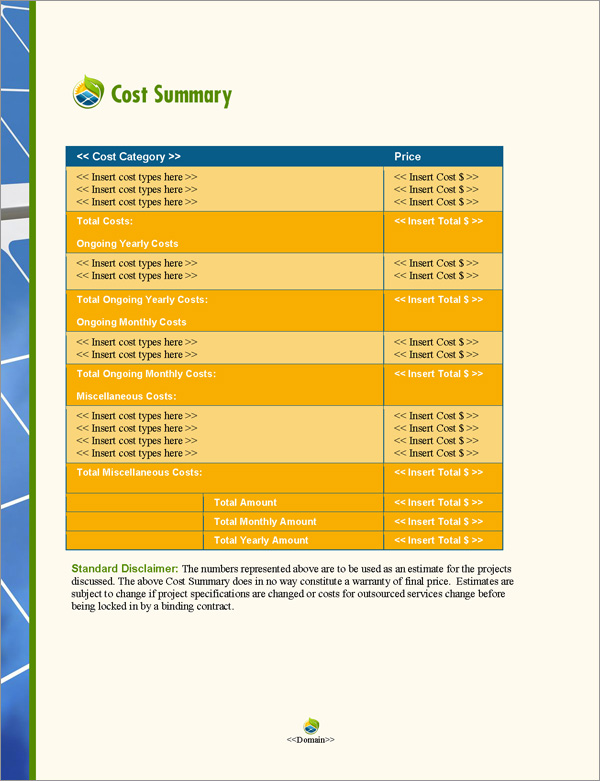 Proposal Pack Energy #9 Cost Summary Page Proposal Pack Energy #9 Cost Summary Page