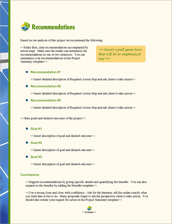 Proposal Pack Energy #9 Recommendations Page Proposal Pack Energy #9 Recommendations Page