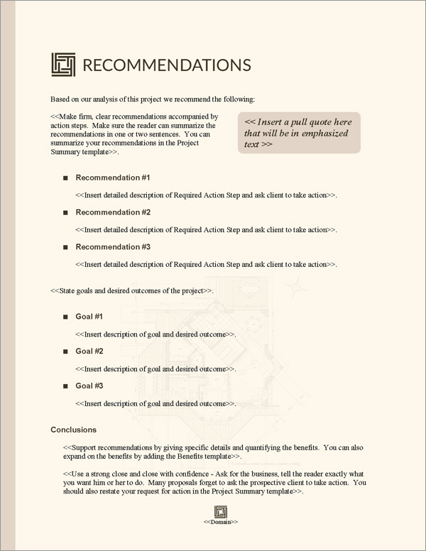 Proposal Pack Architecture #3 Recommendations Page Proposal Pack Architecture #3 Recommendations Page