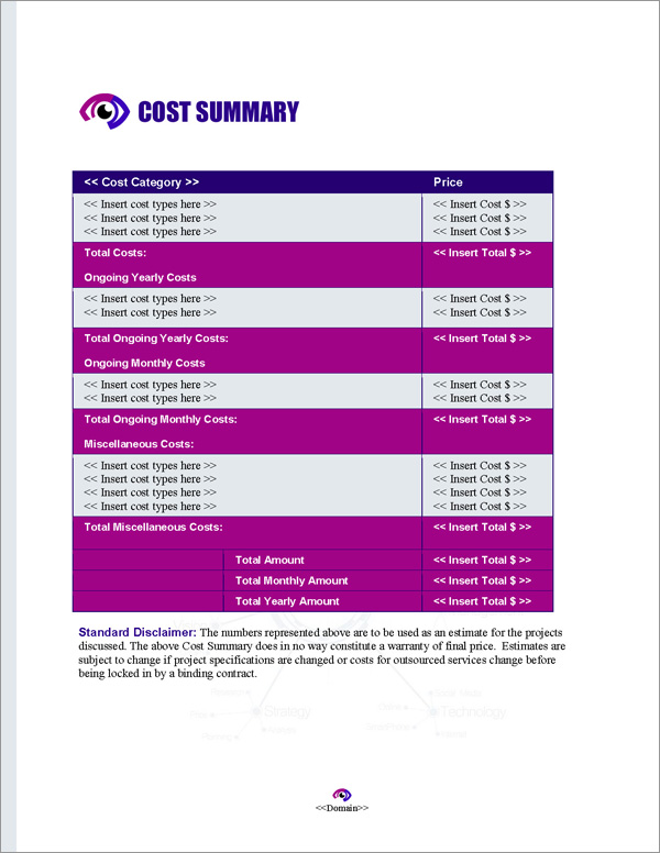 Proposal Pack Marketing #1 Cost Summary Page Proposal Pack Marketing #1 Cost Summary Page